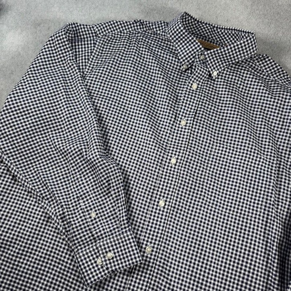 Roundtree & Yorke Gold Label Button Up Mens 3XT Navy Gingham Non-Iron Tall